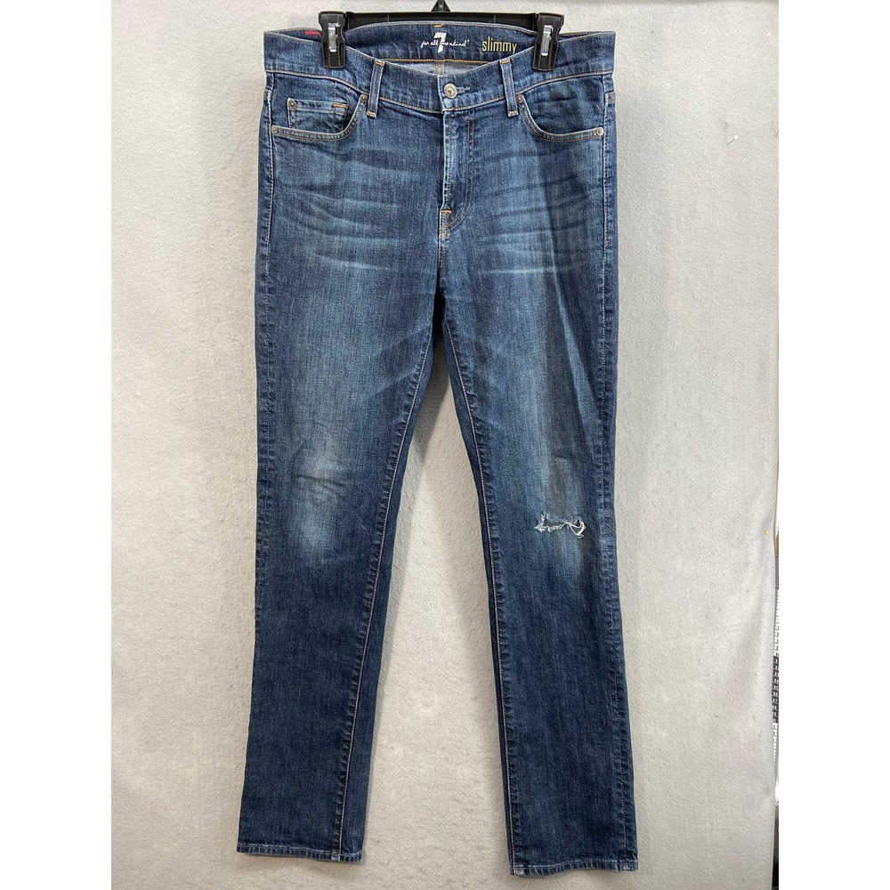 7 For All Mankind Jeans Mens Sz 33 Slimmy Slim Straight Dark Wash Indigo Stretch